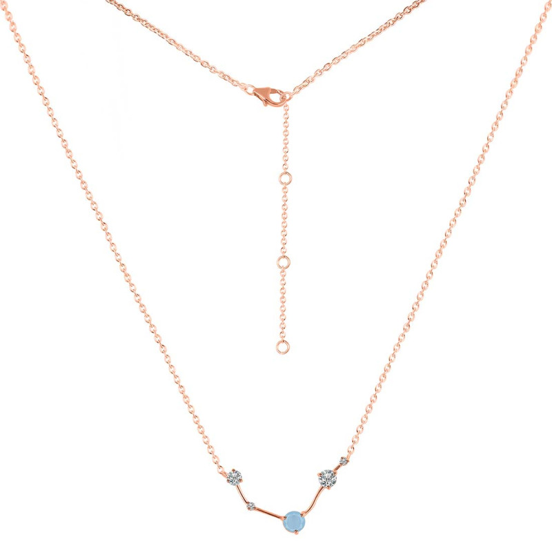 Aries Zodiac Star Constellation Aquamarine & White Topaz Necklace AQM-RDN-488.
