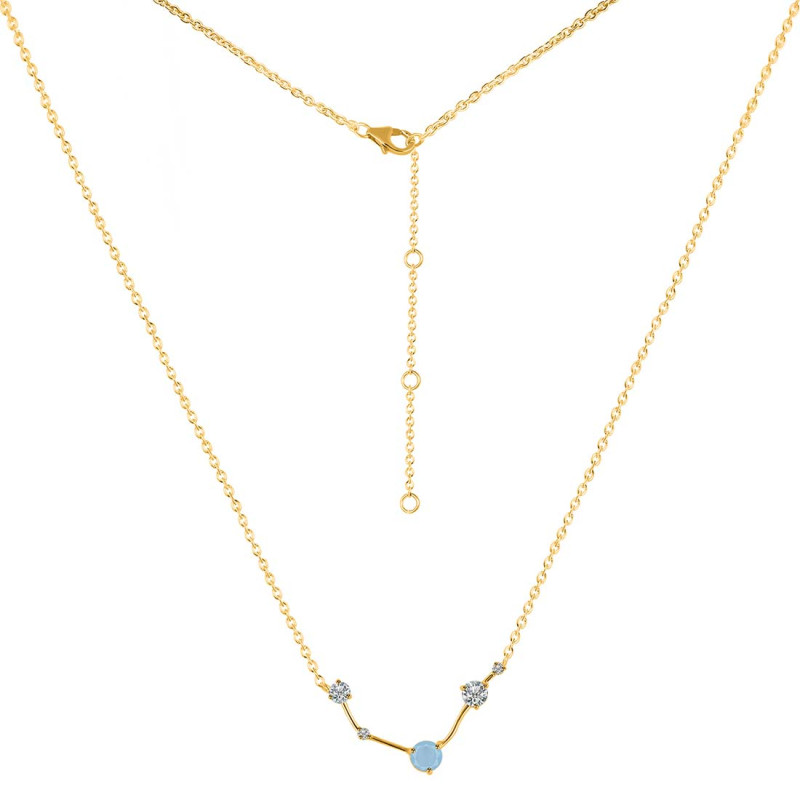 Aries Zodiac Star Constellation Aquamarine & White Topaz Necklace AQM-RDN-488.