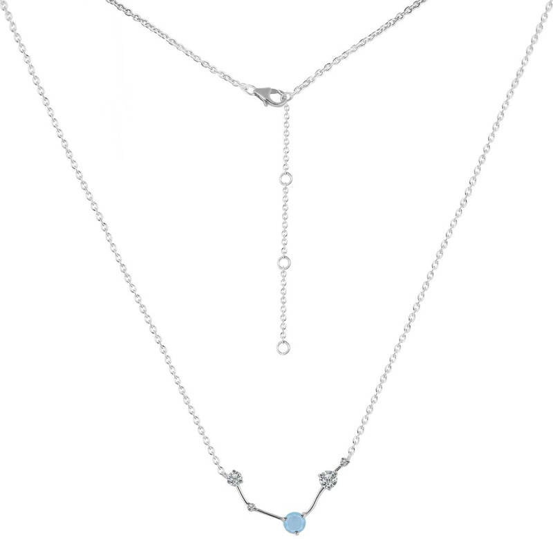 Aries Zodiac Star Constellation Aquamarine & White Topaz Necklace