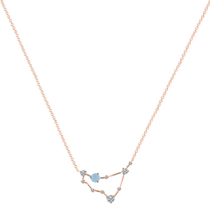 Capricorn Zodiac Star Constellation Aquamarine & White Topaz Necklace AQM-RDN-489.