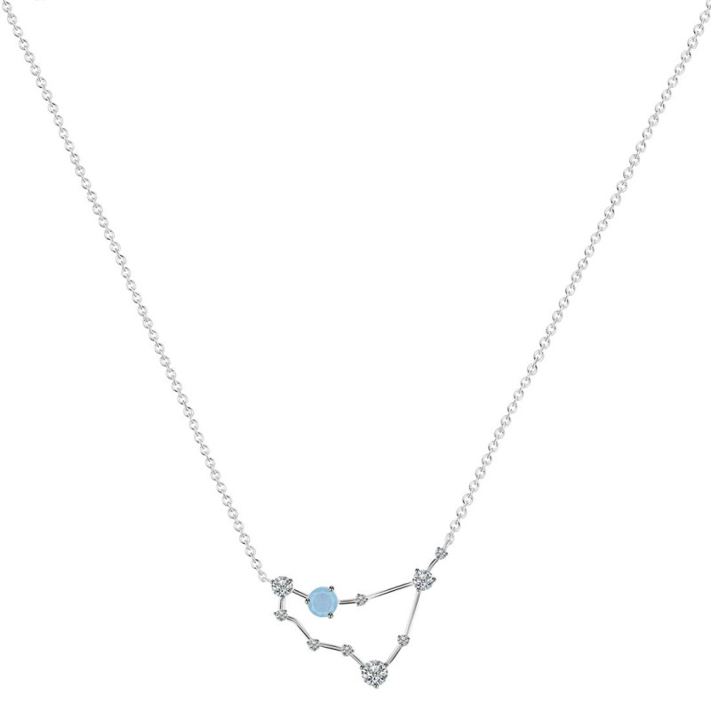 Capricorn Zodiac Star Constellation Aquamarine & White Topaz Necklace AQM-RDN-489.