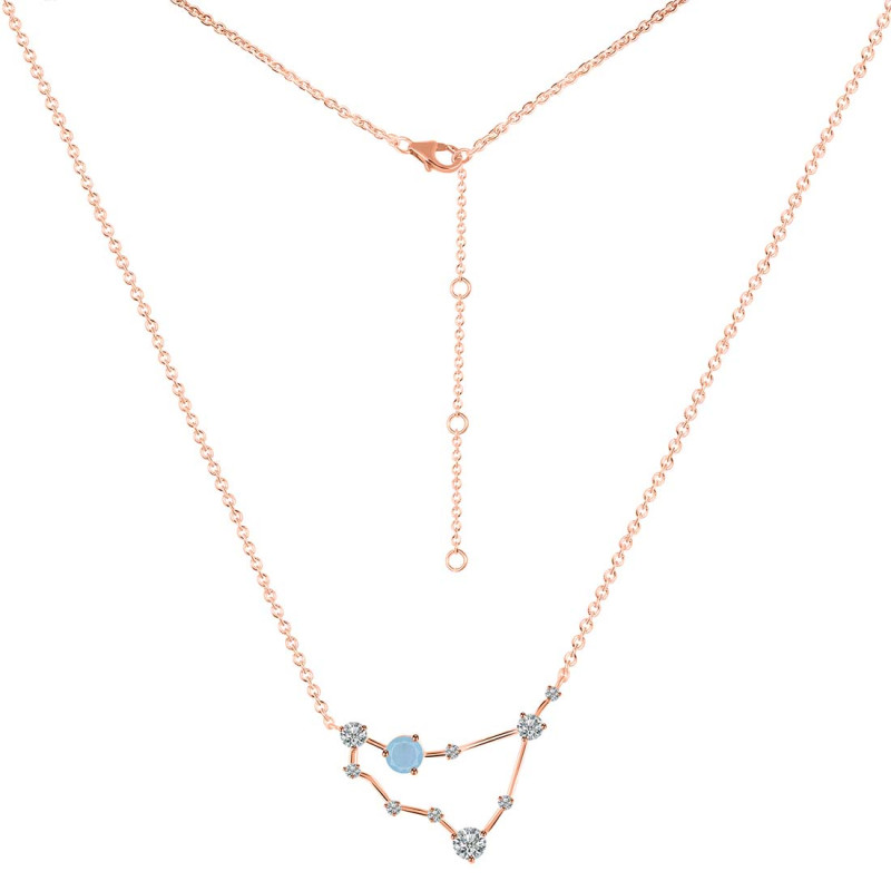 Capricorn Zodiac Star Constellation Aquamarine & White Topaz Necklace AQM-RDN-489.
