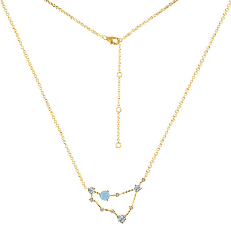Capricorn Zodiac Star Constellation Aquamarine & White Topaz Necklace AQM-RDN-489.