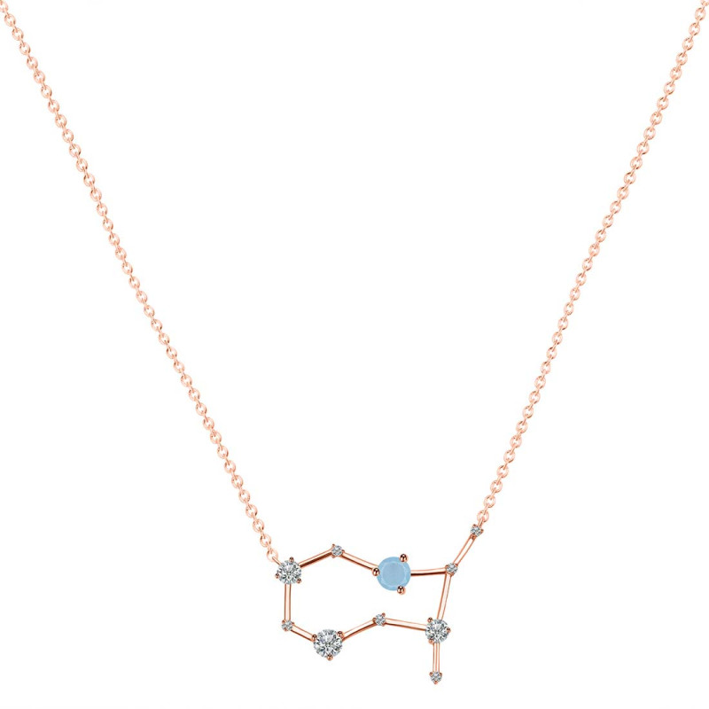 Gemini Zodiac Star Constellation Aquamarine & White Topaz Necklace AQM-RDN-490.