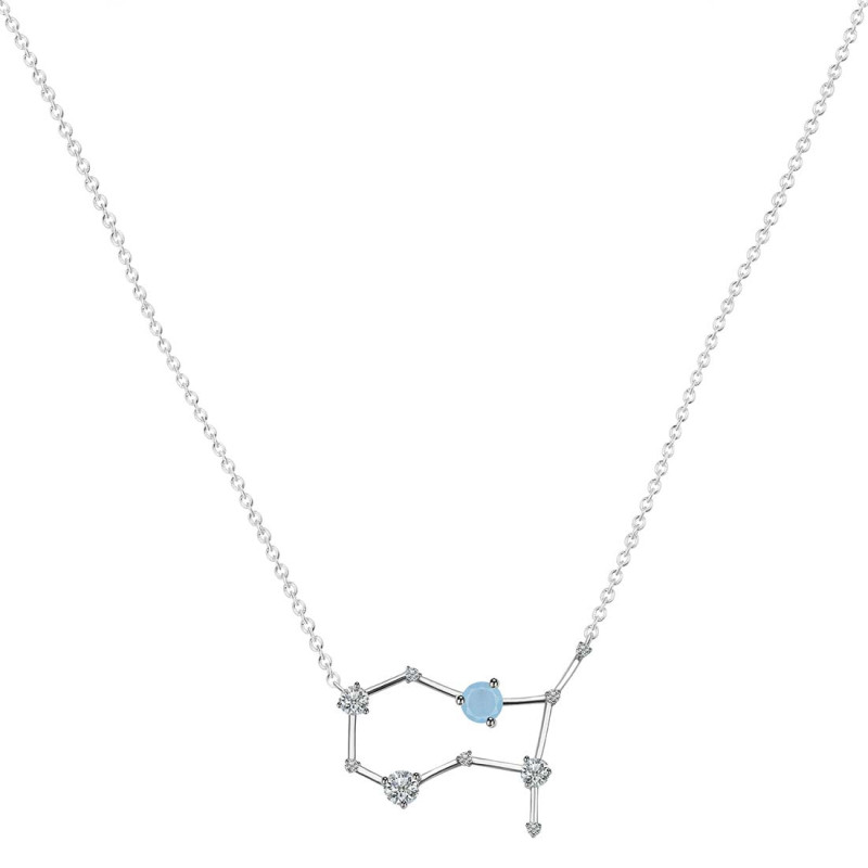 Gemini Zodiac Star Constellation Aquamarine & White Topaz Necklace AQM-RDN-490.