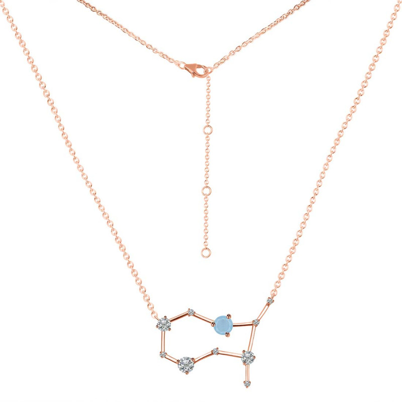 Gemini Zodiac Star Constellation Aquamarine & White Topaz Necklace AQM-RDN-490.