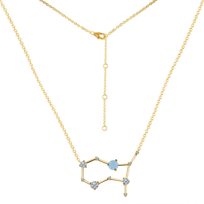 Gemini Zodiac Star Constellation Aquamarine & White Topaz Necklace AQM-RDN-490.