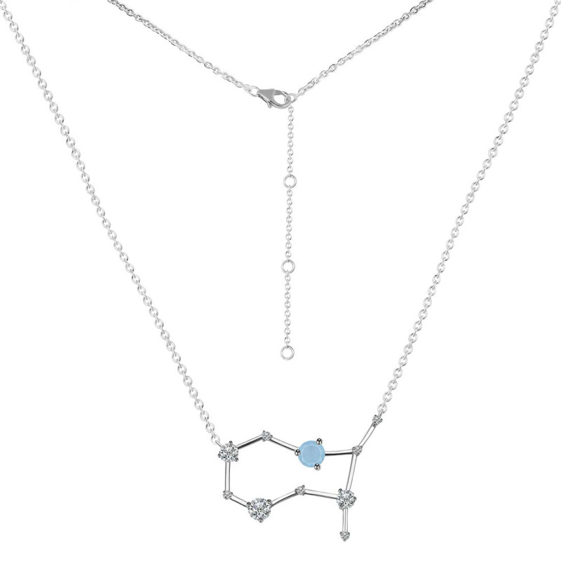 Gemini Zodiac Star Constellation Aquamarine & White Topaz Necklace