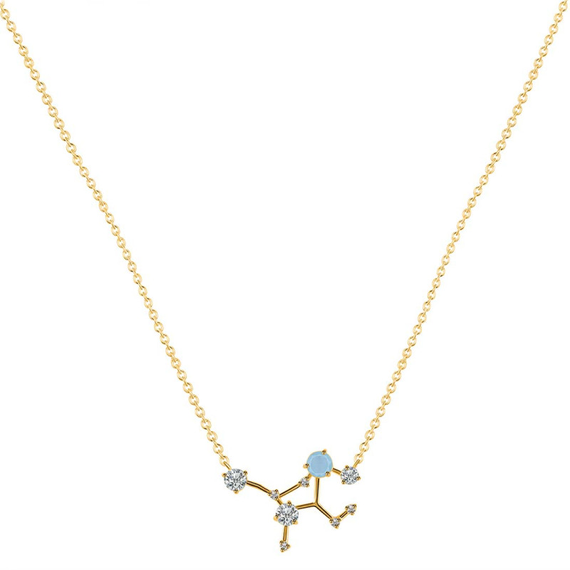 Virgo Zodiac Star Constellation Aquamarine & White Topaz Necklace AQM-RDN-491.
