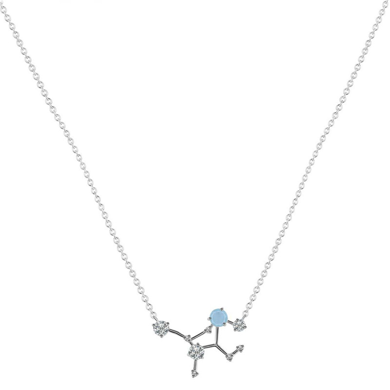 Virgo Zodiac Star Constellation Aquamarine & White Topaz Necklace AQM-RDN-491.