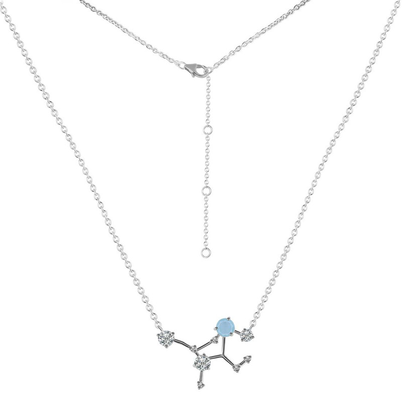 Virgo Zodiac Star Constellation Aquamarine & White Topaz Necklace