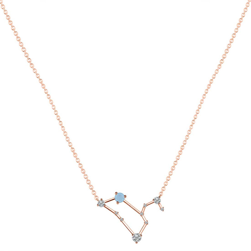 Leo Zodiac Star Constellation Aquamarine & White Topaz Necklace AQM-RDN-493.