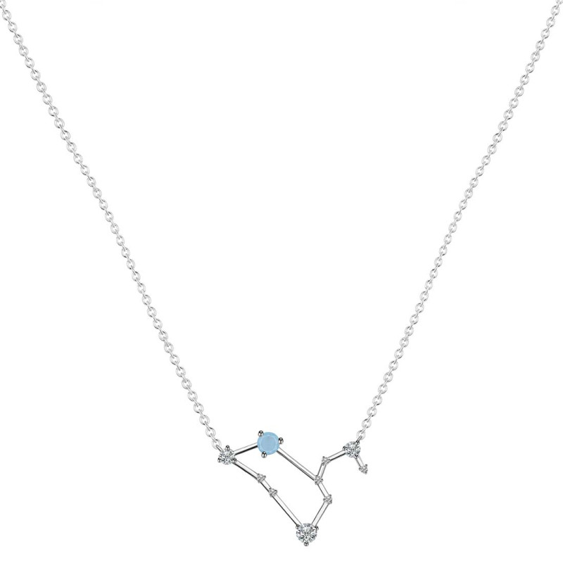 Leo Zodiac Star Constellation Aquamarine & White Topaz Necklace AQM-RDN-493.