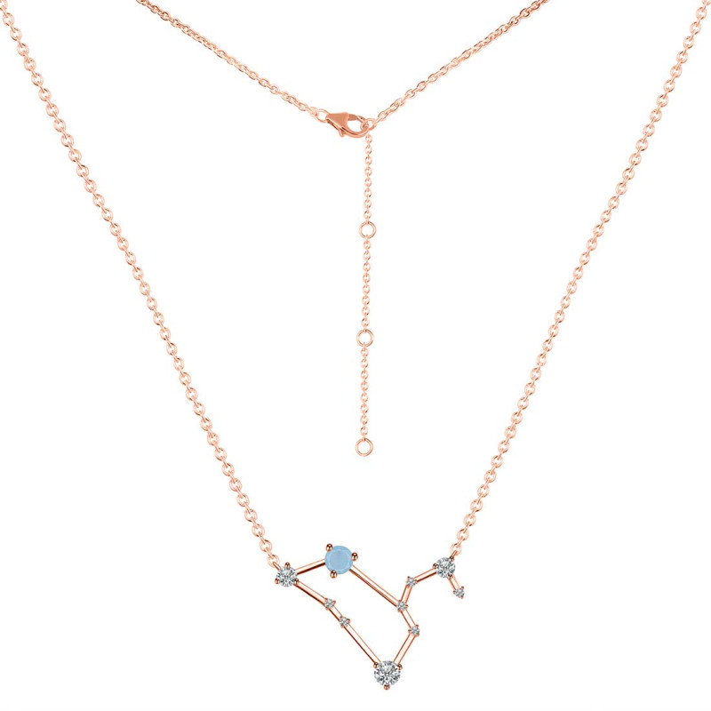 Leo Zodiac Star Constellation Aquamarine & White Topaz Necklace AQM-RDN-493.
