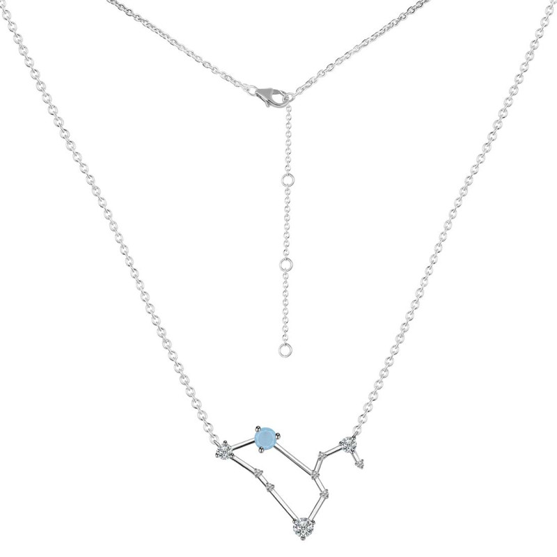 Leo Zodiac Star Constellation Aquamarine & White Topaz Necklace