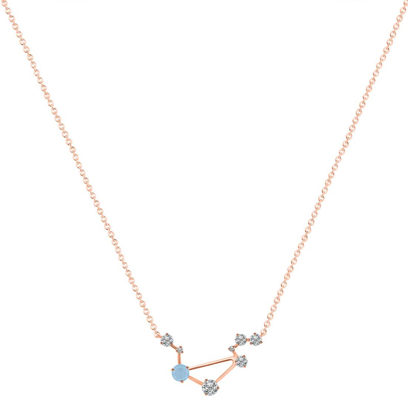 Libra Zodiac Star Constellation Aquamarine & White Topaz Necklace AQM-RDN-494.