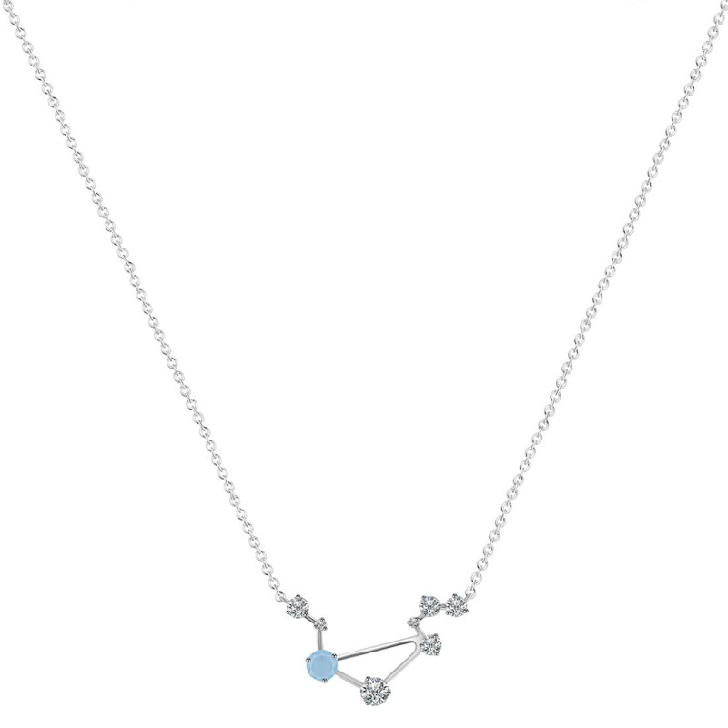 Libra Zodiac Star Constellation Aquamarine & White Topaz Necklace AQM-RDN-494.