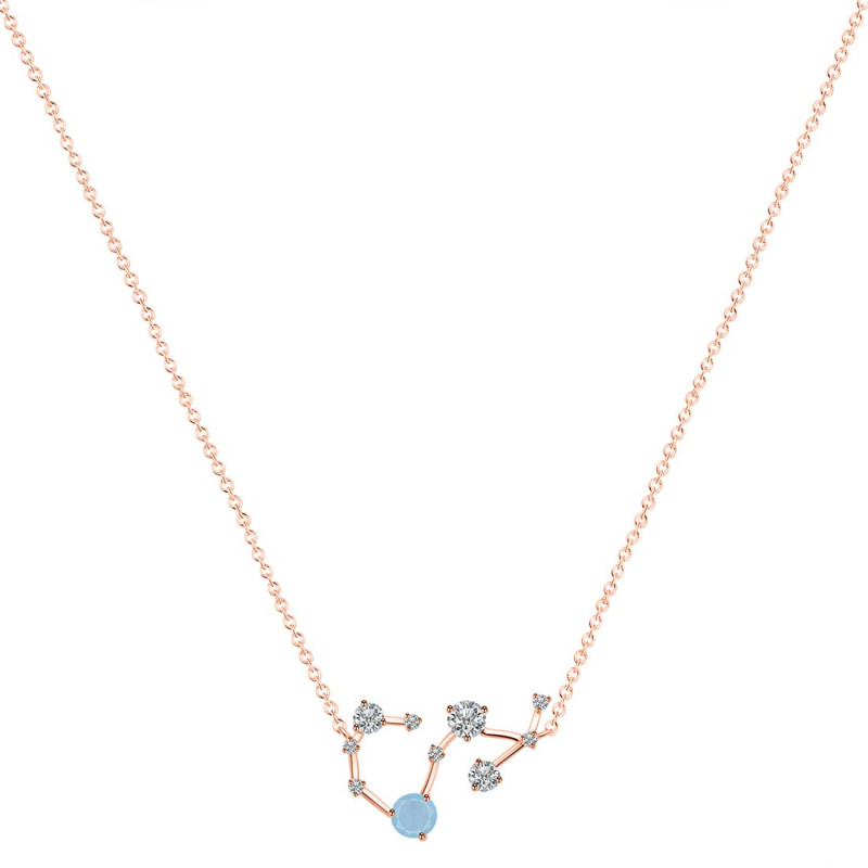 Scorpio Zodiac Star Constellation Aquamarine & White Topaz Necklace AQM-RDN-495.