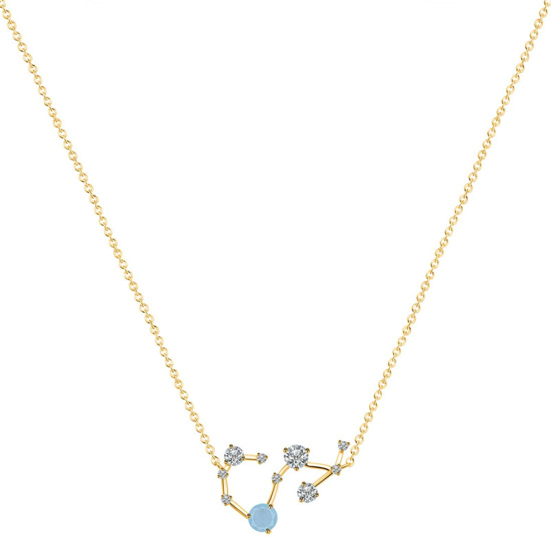Scorpio Zodiac Star Constellation Aquamarine & White Topaz Necklace AQM-RDN-495.