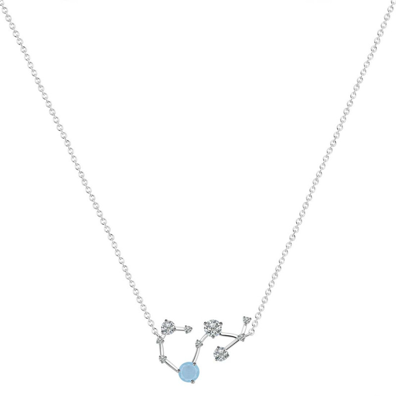 Scorpio Zodiac Star Constellation Aquamarine & White Topaz Necklace AQM-RDN-495.