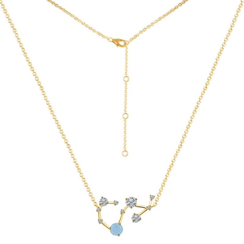 Scorpio Zodiac Star Constellation Aquamarine & White Topaz Necklace AQM-RDN-495.