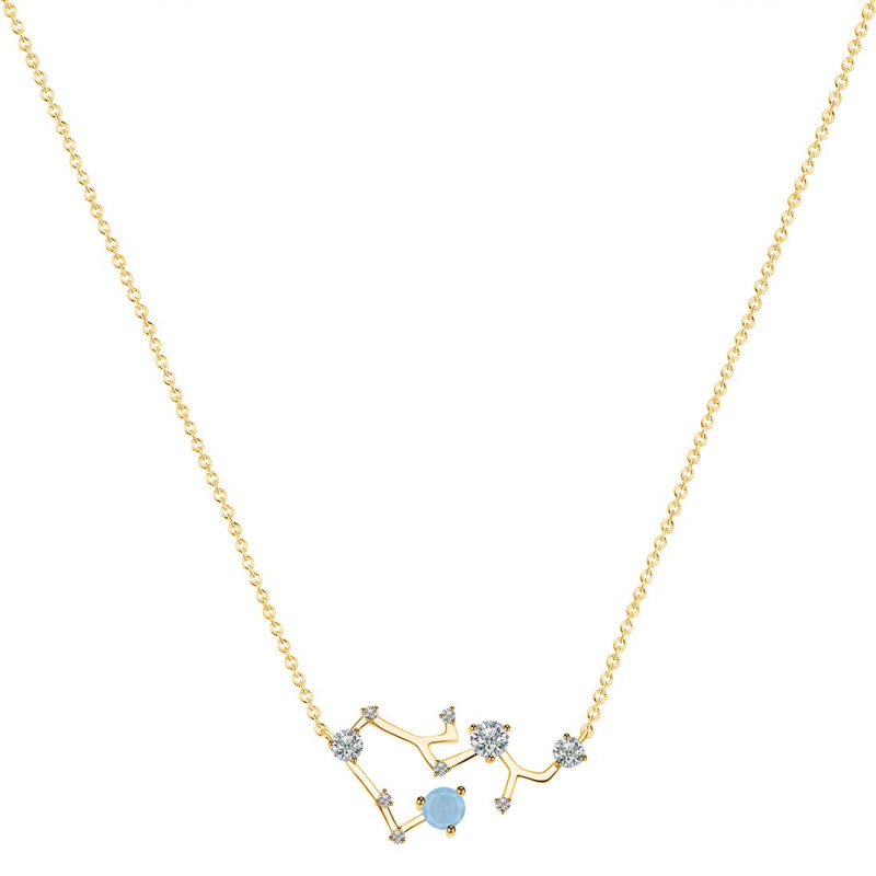Sagittarius Zodiac Star Constellation Aquamarine & White Topaz Necklace AQM-RDN-496.