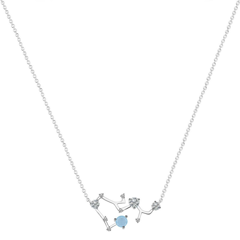 Sagittarius Zodiac Star Constellation Aquamarine & White Topaz Necklace AQM-RDN-496.