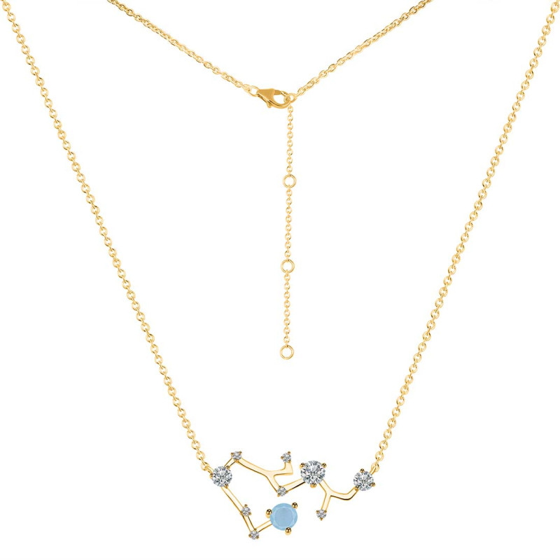 Sagittarius Zodiac Star Constellation Aquamarine & White Topaz Necklace AQM-RDN-496.