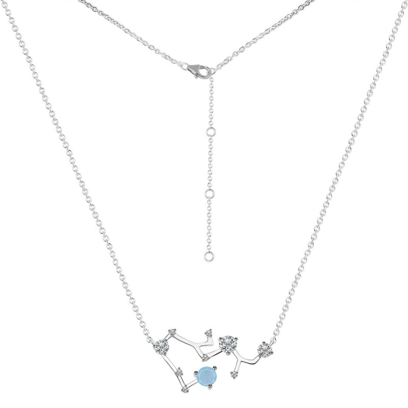 Sagittarius Zodiac Star Constellation Aquamarine & White Topaz Necklace