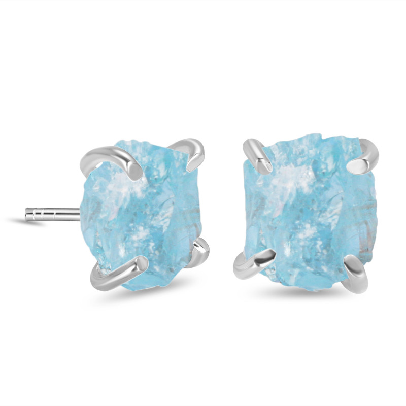 Aquamarine Raw Crystal Stud Earring