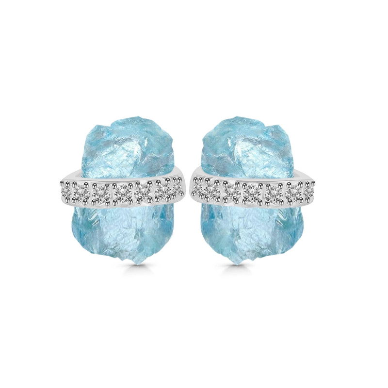 Aquamarine Raw Crystal & White Topaz Stud Earring AQM-RE-381.