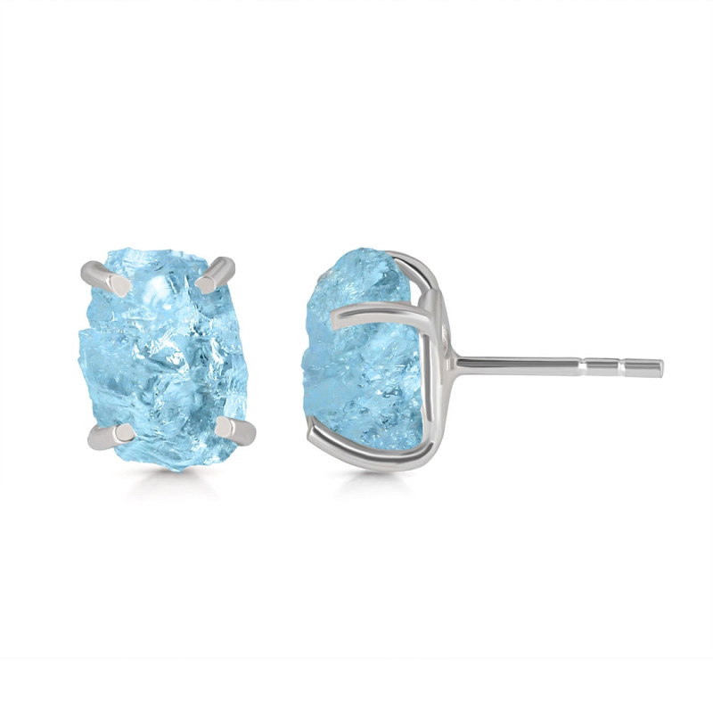 Aquamarine Raw Crystal Stud Earring