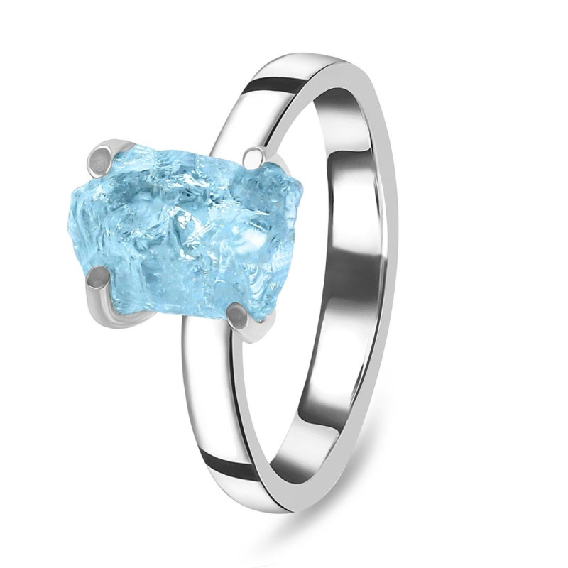 Aquamarine Raw Crystal Ring