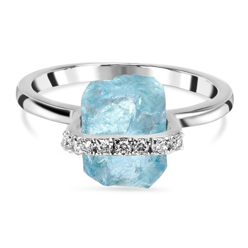 Aquamarine Raw Crystal & White Topaz Ring AQM-RR-381.
