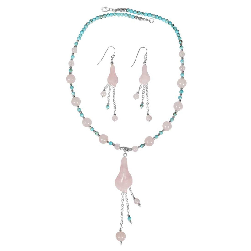 Rose Quartz/Turquoise Beaded  Jewelry Set BDD-12-1633