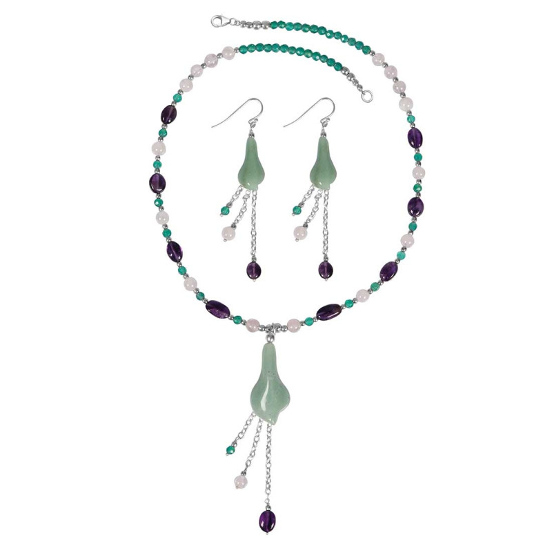 Green Aventurine/Amethyst Beaded  Jewelry Set BDD-12-1634
