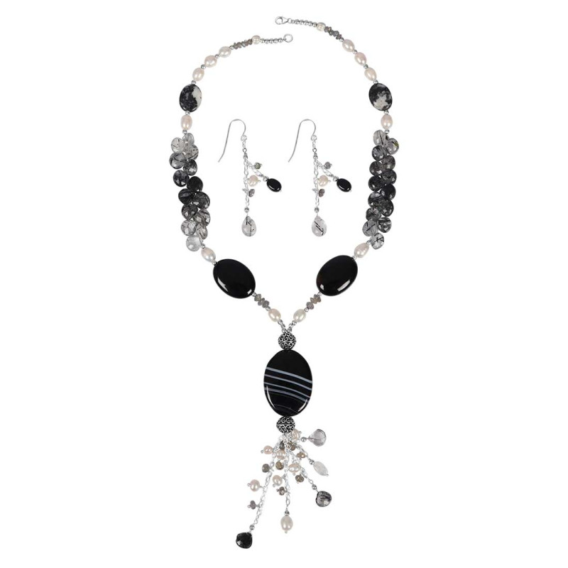 Black Spinel/Black Rutile Beaded  Jewelry Set BDD-12-1642