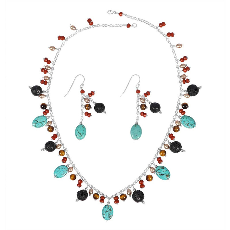 Turquoise/Lava Beaded  Jewelry Set BDD-12-1645