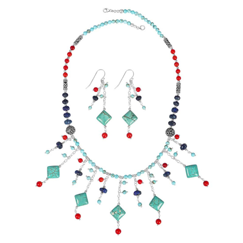 Turquoise/Lapis/Red Jasper Beaded  Jewelry Set BDD-12-1649