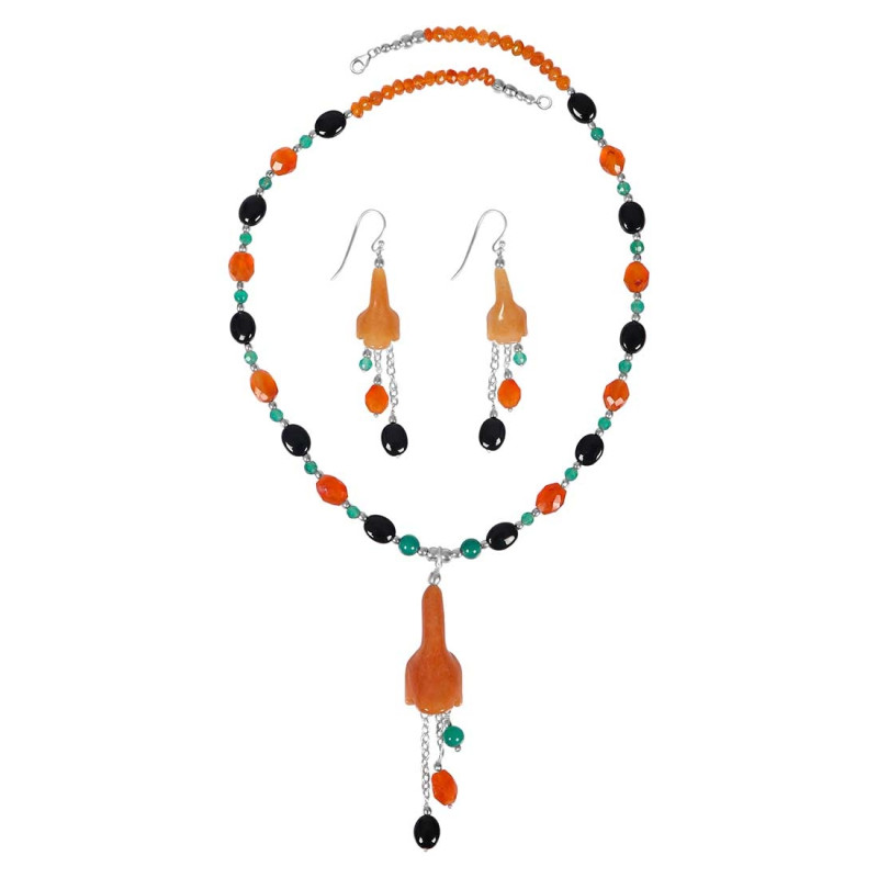 Carnelian/Black Spinel Beaded  Jewelry Set BDD-12-1653