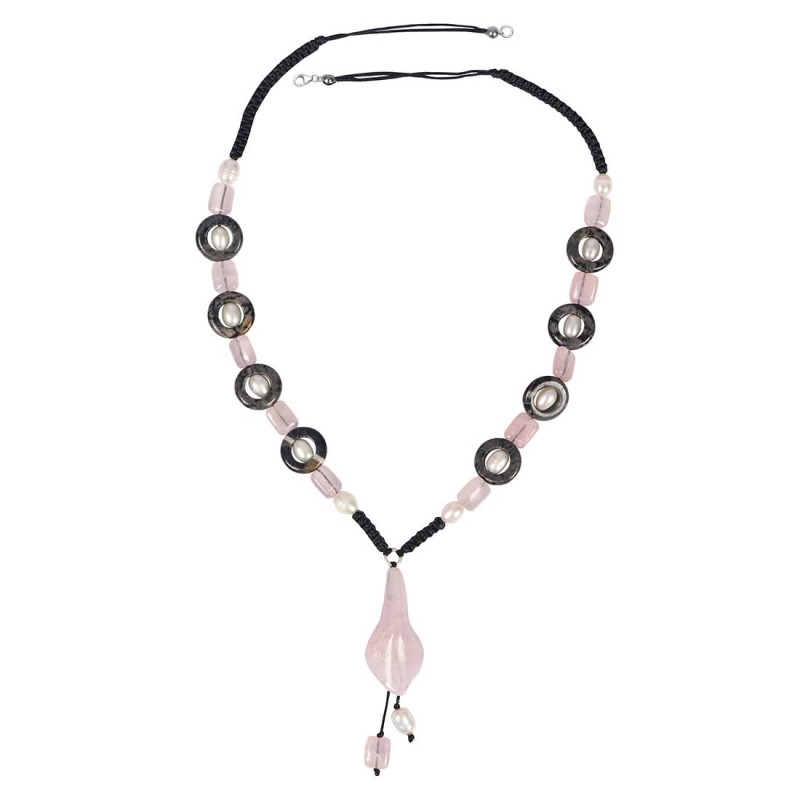 Rose Quartz/Pearl Beaded Necklace BDD-12-1663