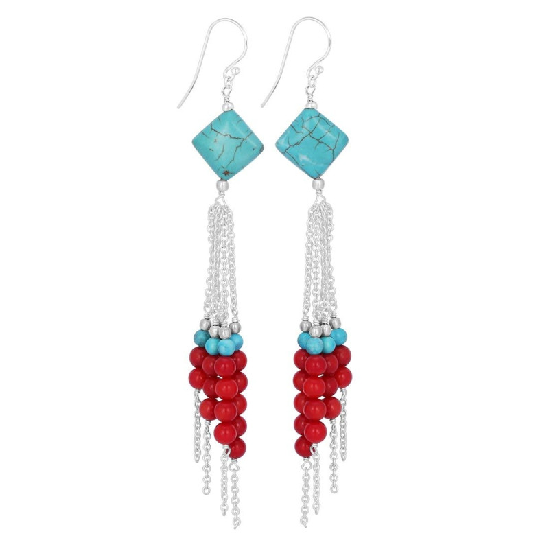 Turqoise/Red Coral Beaded Earring BDD-3-110