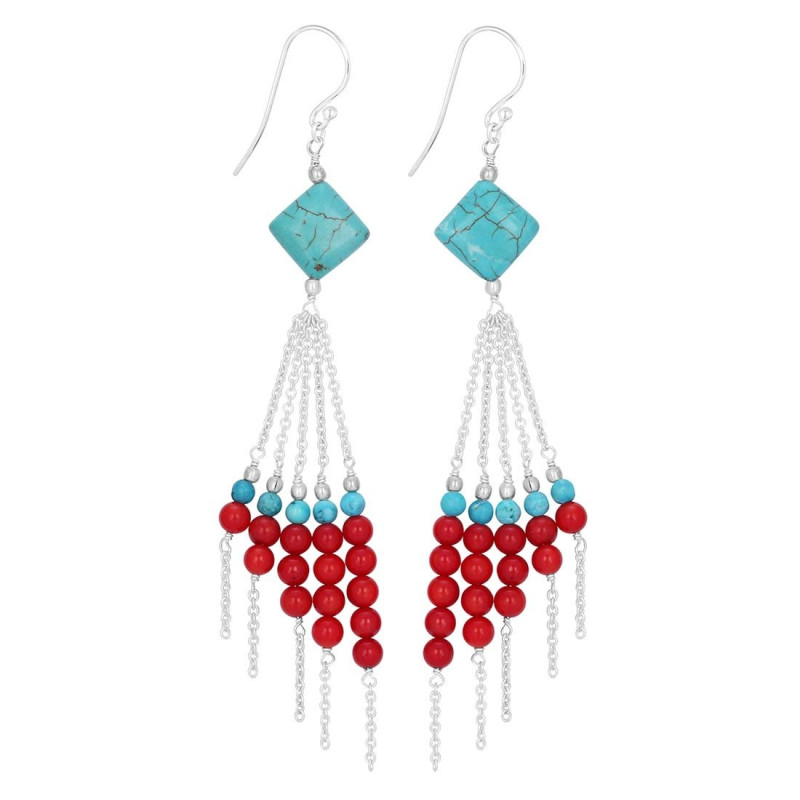 Turqoise/Red Coral Beaded Earring BDD-3-110