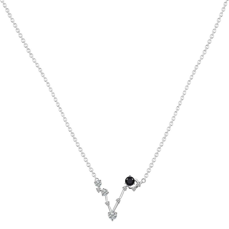 Pisces Zodiac Star Constellation Black Tourmaline & White Topaz Necklace BLS-RDN-387.