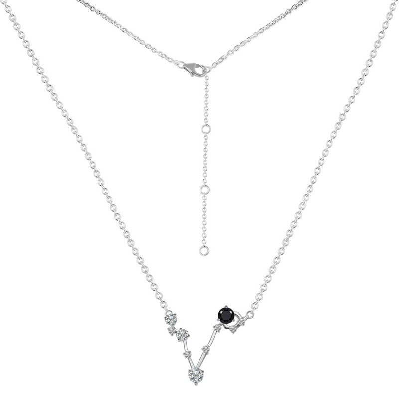 Pisces Zodiac Star Constellation Black Tourmaline & White Topaz Necklace