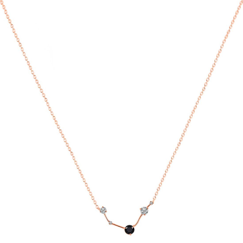 Aries Zodiac Star Constellation Black Tourmaline & White Topaz Necklace BLS-RDN-488.