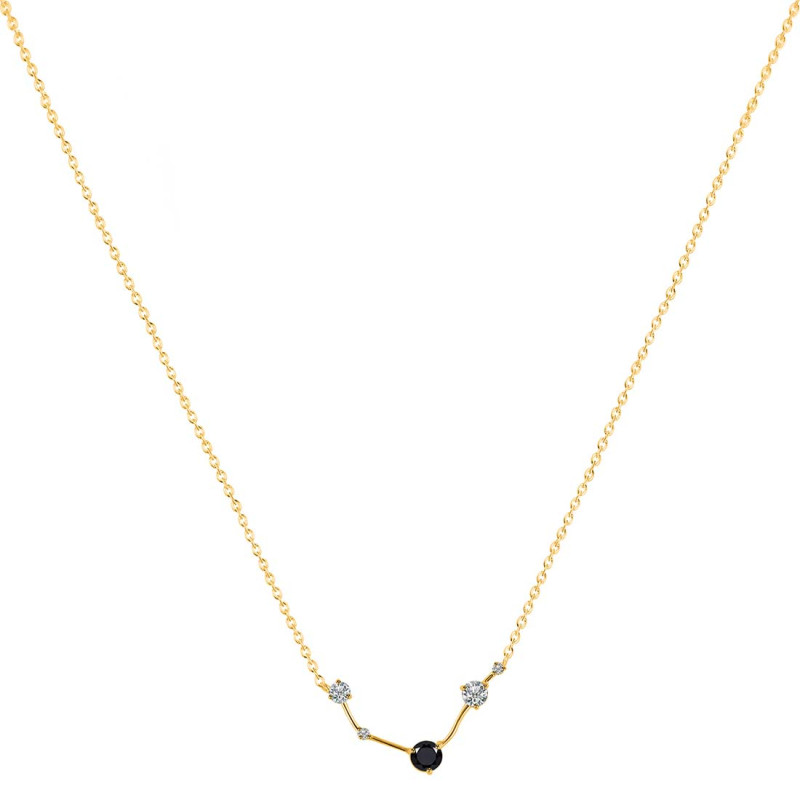 Aries Zodiac Star Constellation Black Tourmaline & White Topaz Necklace BLS-RDN-488.