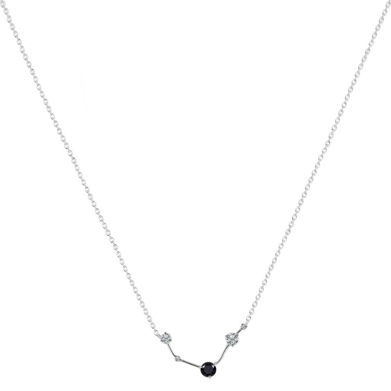 Aries Zodiac Star Constellation Black Tourmaline & White Topaz Necklace BLS-RDN-488.