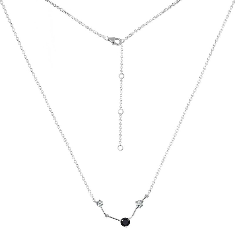 Aries Zodiac Star Constellation Black Tourmaline & White Topaz Necklace
