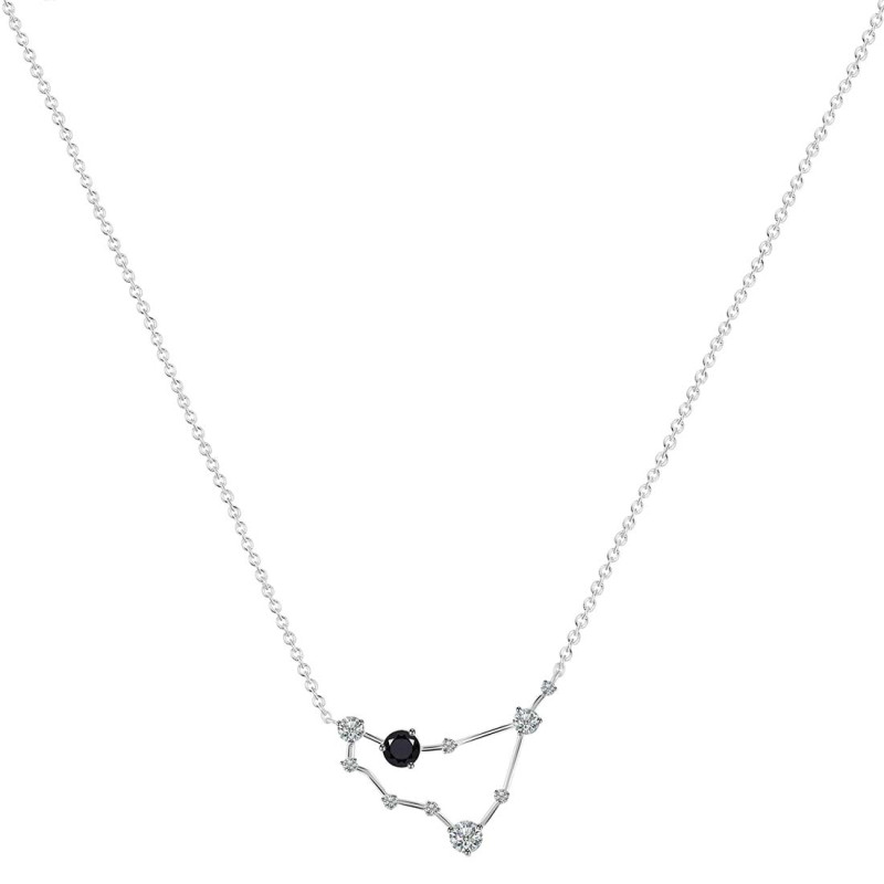 Capricorn Zodiac Star Constellation Black Tourmaline & White Topaz Necklace BLS-RDN-489.
